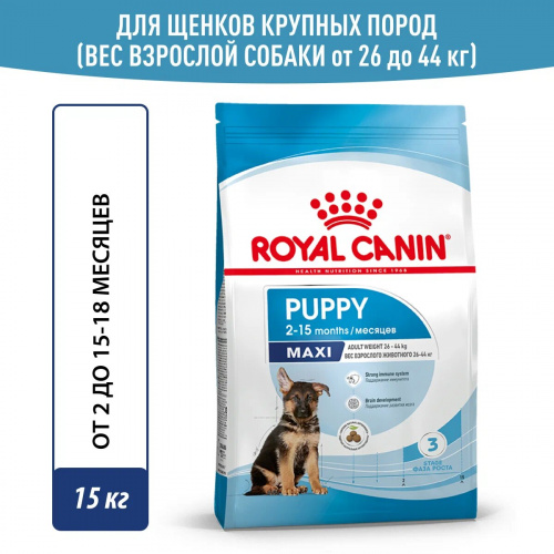 Корм Royal Canin Maxi Puppy для щенков крупных пород 2-15 мес., 15 кг