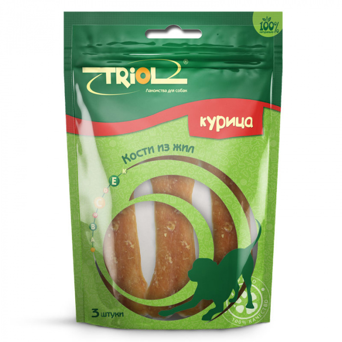 Кости из жил с курицей для собак, 10см, 90г (уп.3шт.), Triol