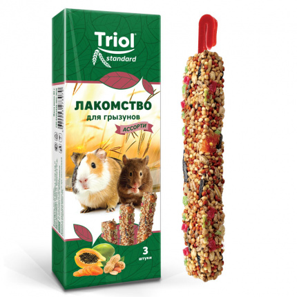 Лакомство для грызунов "Ассорти" (с фруктами, овощами и орехами), (уп. 3 шт), 75г, Тriol Standard