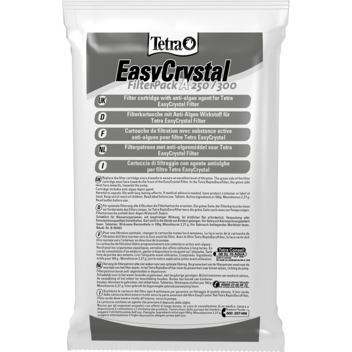 Картридж для аквариумного фильтра Tetra EasyCrystal 250/300 FilterPack "A" для мелкой очистки, с противоводорослевым наполнителем (3шт.) (10-30л)