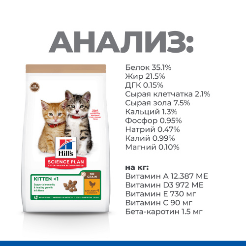 Сухой корм Hill's Science Plan No Grain, беззлаковый для котят для здорового роста и развития, с курицей, 300 г