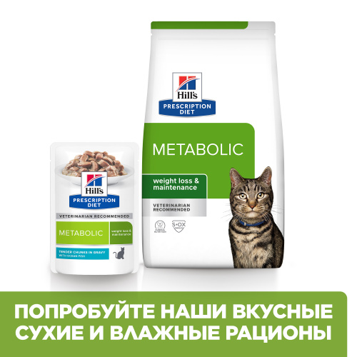 Влажный корм  Hill's Prescription Diet Metabolic для кошек, способствует снижению и контролю веса, с океанической рыбой, 85г