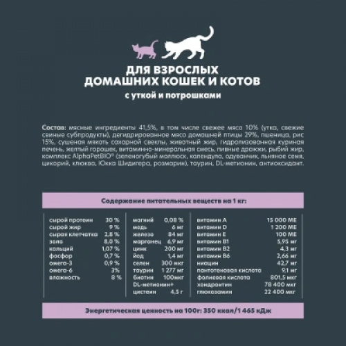 AlphaPet WOW  0,35кг с уткой и потрошками сухой для кошек