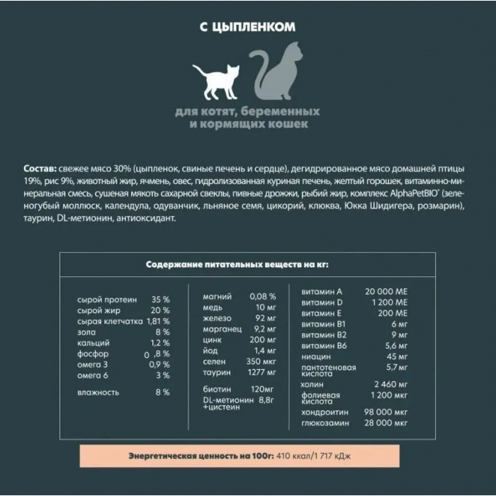 AlphaPet Superpremium  1,5кг с цыпленком сухой для котят, беременных и кормящих кошек