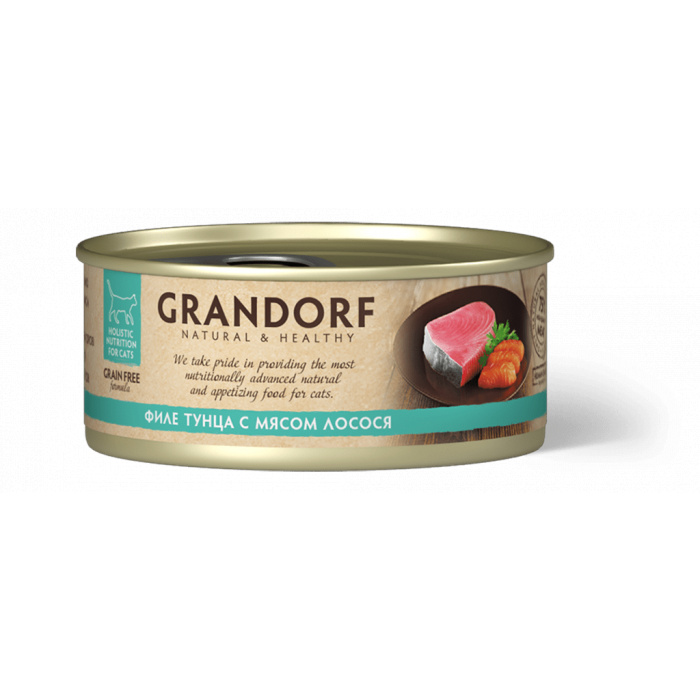 Консервы для кошек GRANDORF Филе тунца с мясом лосося 70 гр.