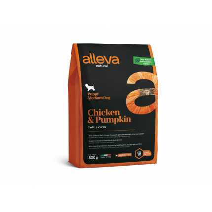 Корм Alleva Natural Puppy Medium Chicken & Pumpkin для щенков средних пород, беременных и кормящих сук, курица и тыква, 800 г