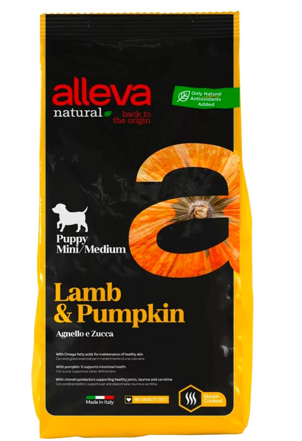 Корм Alleva Natural Puppy Mini & Medium Lamb & Pumpkin (низкозерновой) для щенков малых и средних пород, беременных и кормящих сук, ягненок и тыква, 2 кг