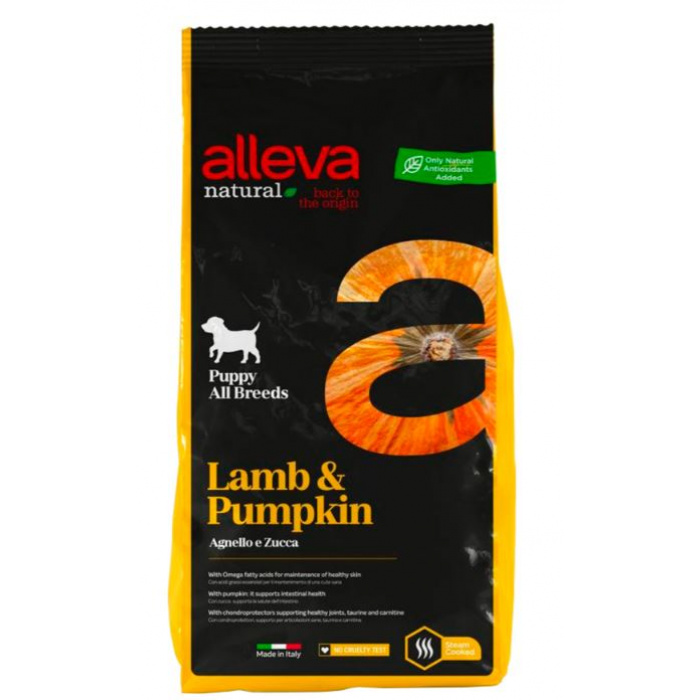 Корм Alleva Natural Puppy Lamb & Pumpkin (низкозерновой) для щенков, беременных и кормящих сук, ягненок и тыква, 12 кг