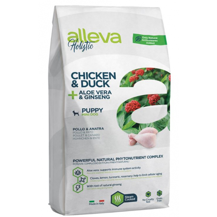 Корм Alleva Holistic Puppy Mini Chicken & Duck для щенков малых пород, беременных и кормящих сук, курица, утка, алоэ вера и женьшень, 2 кг