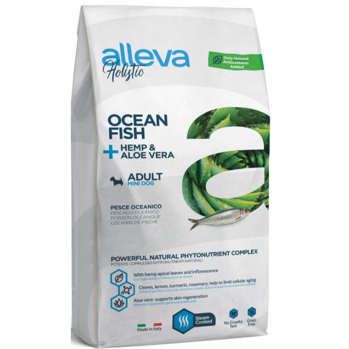 Корм Alleva Holistic Adult Mini Ocean Fish для собак малых пород, океаническая рыба, конопля и алое вера, 12 кг