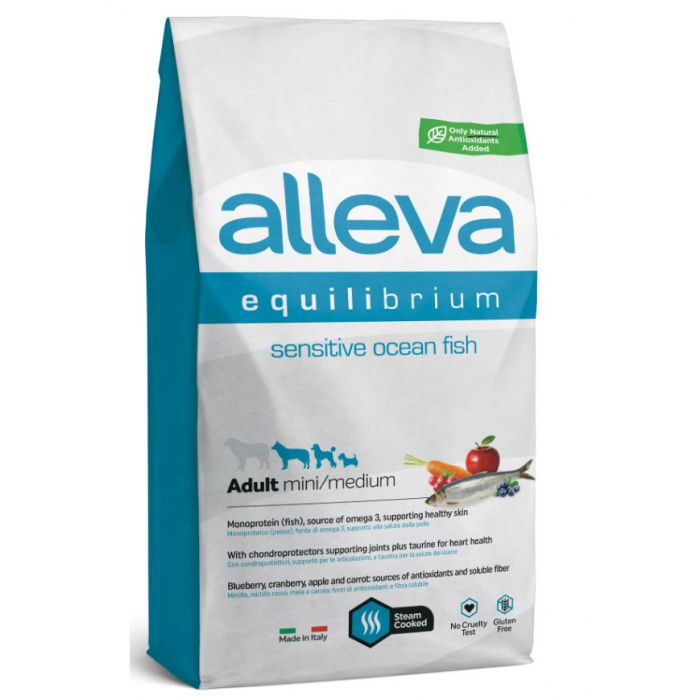 Корм Alleva Equilibrium Sensitive Adult Mini & Medium Ocean Fish для собак малых и средних пород, с океанической рыбой, 2 кг