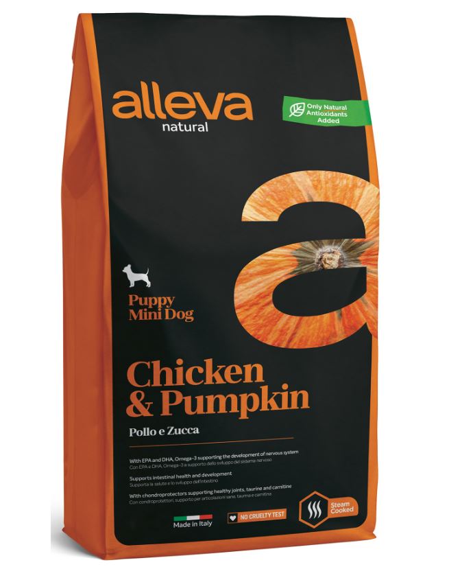 Корм Alleva Natural Puppy Mini Chicken & Pumpkin для щенков малых пород, беременных и кормящих сук, курица и тыква, 12 кг