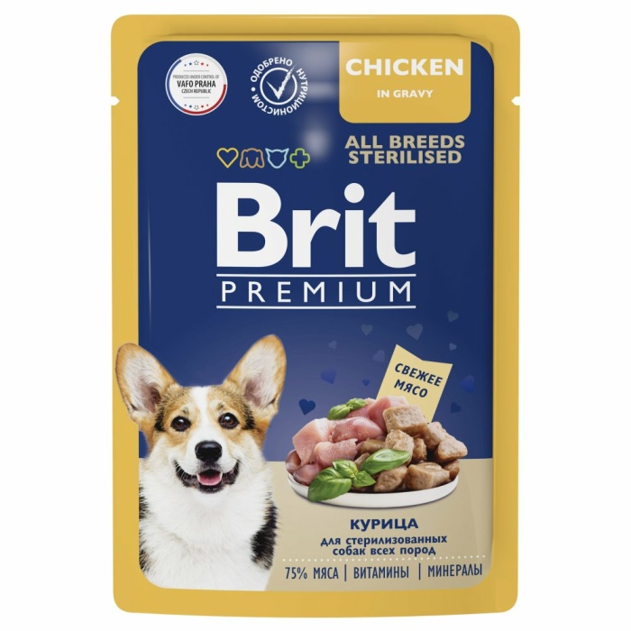 Корм Brit Premium All Breeds Sterilised Chicken (в соусе) для стерилизованных собак, с курицей, 85 г