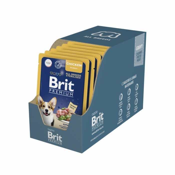 Корм Brit Premium All Breeds Sterilised Chicken (в соусе) для стерилизованных собак, с курицей, 85 г