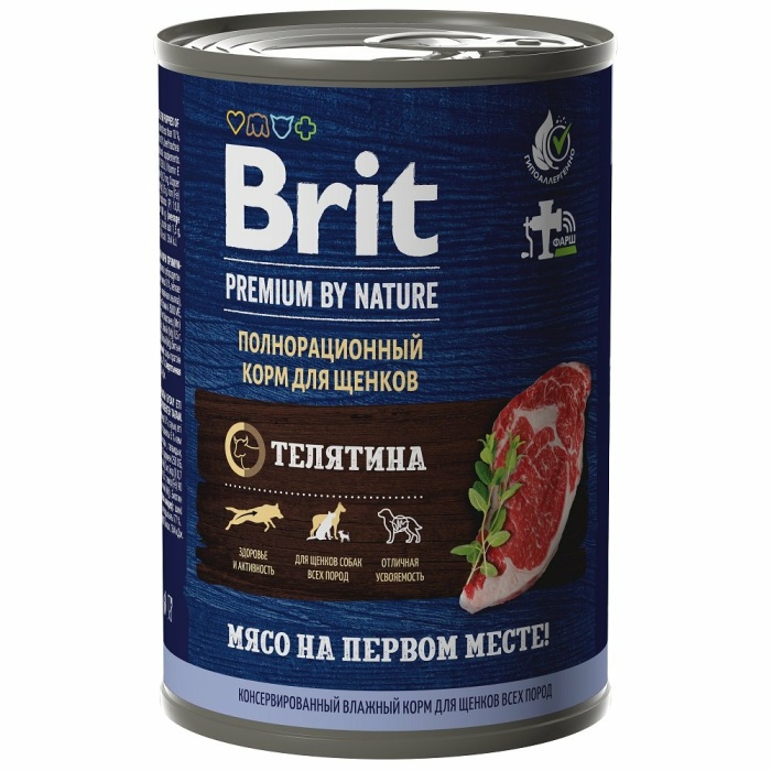 Корм Brit Premium By Nature (консерв.) для щенков, с телятиной, 410 г