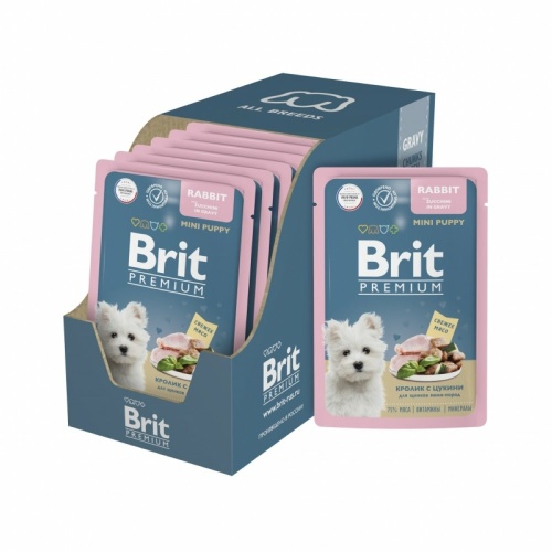 Корм Brit Premium Mini Puppy Rabbit & Zucchini (в соусе) для щенков малых пород, с кроликом и цукини, 85 г