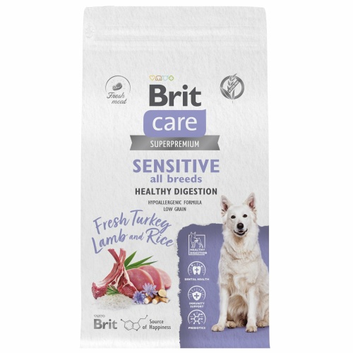 Корм Brit Care Superpremium Sensitive для собак с чувствительным пищеварением, c индейкой, ягненком и рисом, 12 кг