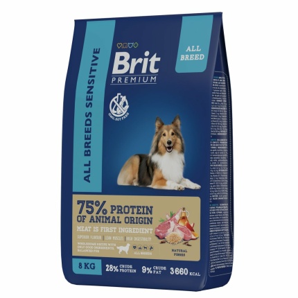 Корм Brit Premium Dog Sensitive для собак с чувствительным пищеварением, с ягненком и индейкой, 8 кг