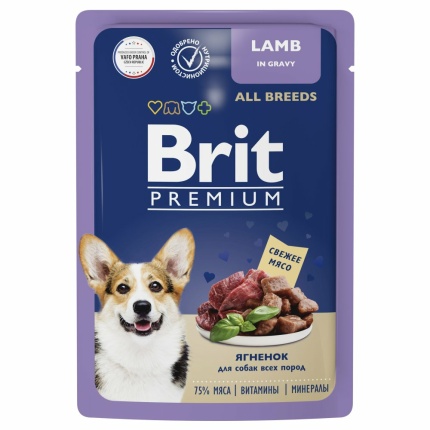 Корм Brit Premium All Breeds Lamb (в соусе) для собак, с ягненком, 85 г