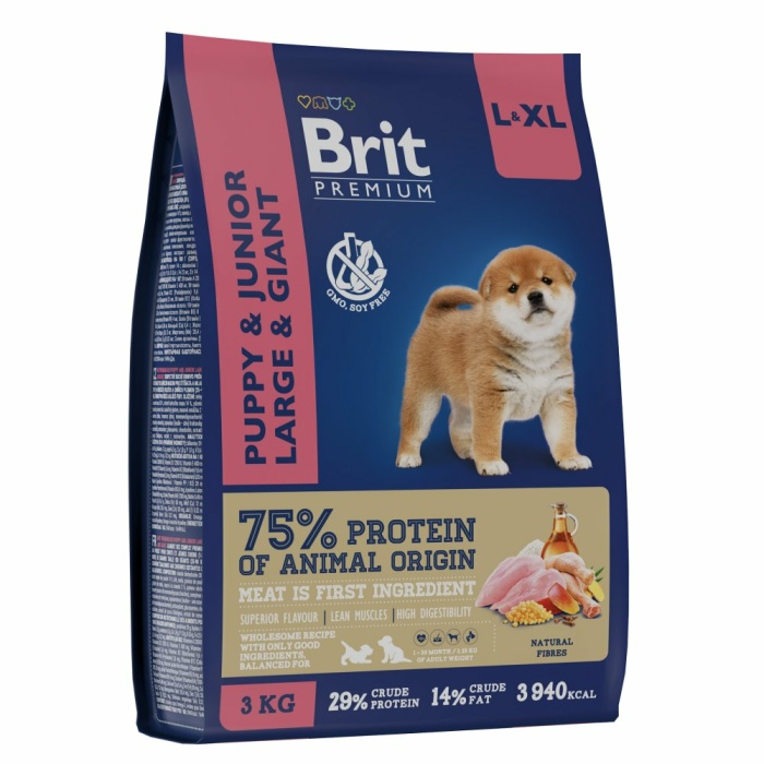 Корм Brit Premium Puppy & Junior Large & Giant для щенков крупных и гигантских пород, с курицей, 3 кг