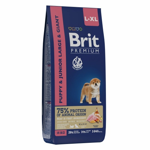 Корм Brit Premium Puppy & Junior Large & Giant для щенков крупных и гигантских пород, с курицей, 15 кг