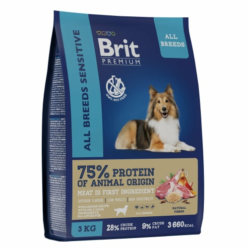 Корм Brit Premium Dog Sensitive для собак с чувствительным пищеварением, с ягненком и индейкой, 3 кг