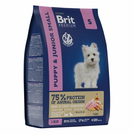 Корм Brit Premium Puppy & Junior Small для щенков малых пород, с курицей, 1 кг