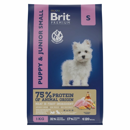 Корм Brit Premium Puppy & Junior Small для щенков малых пород, с курицей, 1 кг