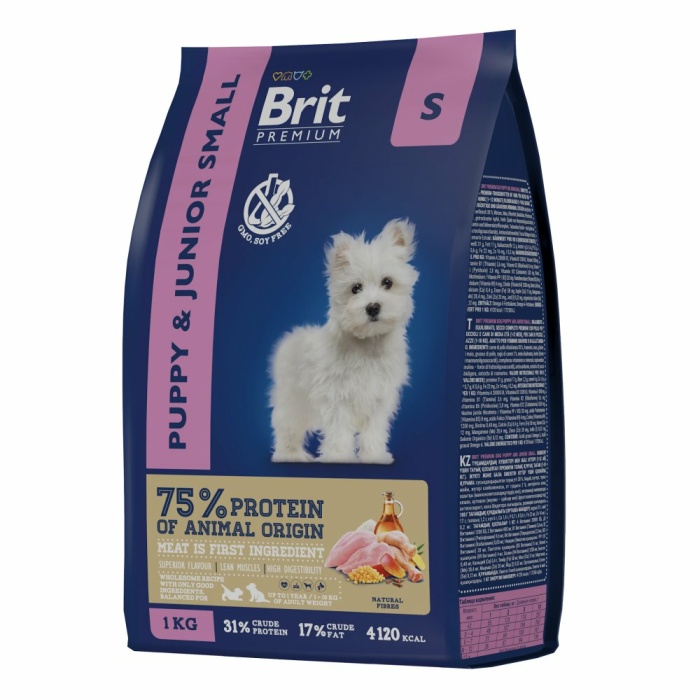 Корм Brit Premium Puppy & Junior Small для щенков малых пород, с курицей, 1 кг