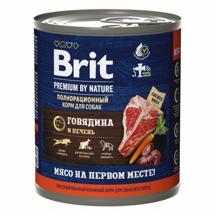 Корм Brit Premium by Nature (консерв.) для собак, говядина и печень, 850 г