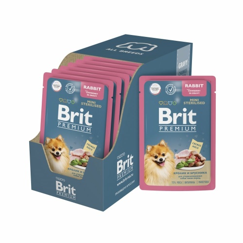 Корм Brit Premium Mini Sterilised Rabbit & Cowberry (в соусе) для стерилизованных собак малых пород, с кроликом и брусникой, 85 г