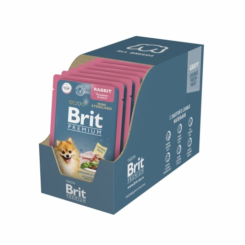 Корм Brit Premium Mini Sterilised Rabbit & Cowberry (в соусе) для стерилизованных собак малых пород, с кроликом и брусникой, 85 г