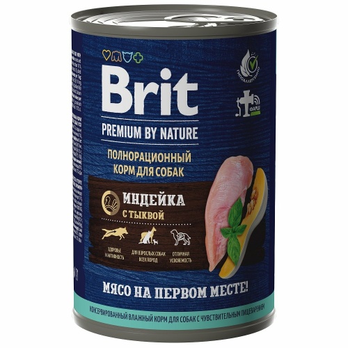 Корм Brit Premium By Nature (консерв.) для собак с чувствительным пищеварением, индейка и тыква, 410 г