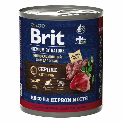 Корм Brit Premium by Nature (консерв.) для собак, сердце и печень, 850 г