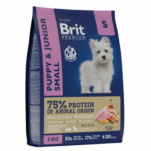 Корм Brit Premium Puppy & Junior Small для щенков малых пород, с курицей, 3 кг