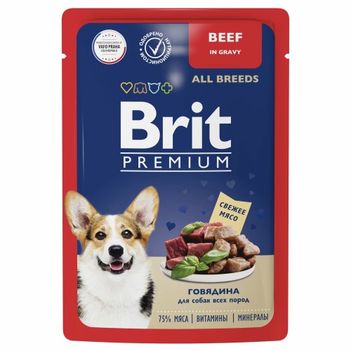 Корм Brit Premium All Breeds Beef (в соусе) для собак, с говядиной, 85 г