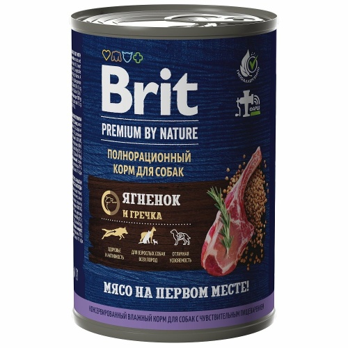 Корм Brit Premium By Nature (консерв.) для собак с чувствительным пищеварением, ягненок и гречка, 410 г