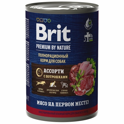 Корм Brit Premium By Nature (консерв.) для собак, ассорти с потрошками, 410 г