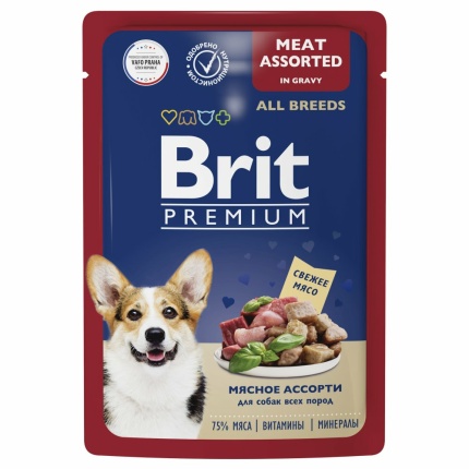 Корм Brit Premium All Breeds Meat Assorted (в соусе) для собак, из мясного ассорти, 85 г