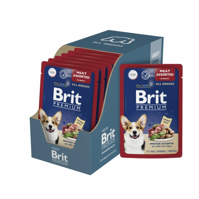 Корм Brit Premium All Breeds Meat Assorted (в соусе) для собак, из мясного ассорти, 85 г