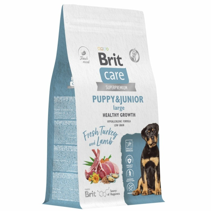 Корм Brit Care Superpremium Puppy & Junior L для щенков крупных пород, c индейкой и ягненком, 1.5 кг