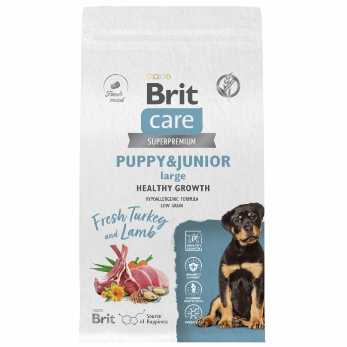 Корм Brit Care Superpremium Puppy & Junior L для щенков крупных пород, c индейкой и ягненком, 1.5 кг