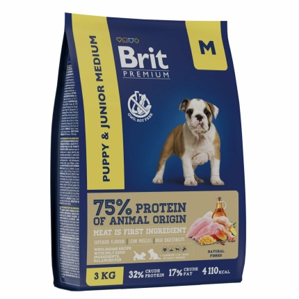 Корм Brit Premium Puppy & Junior M для щенков средних пород, с курицей, 3 кг