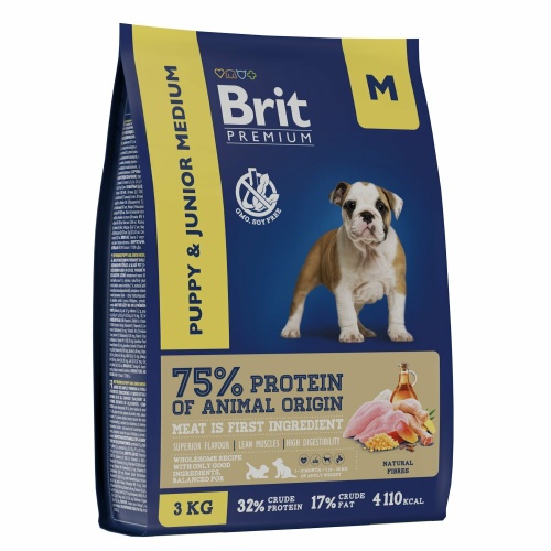 Корм Brit Premium Puppy & Junior M для щенков средних пород, с курицей, 3 кг