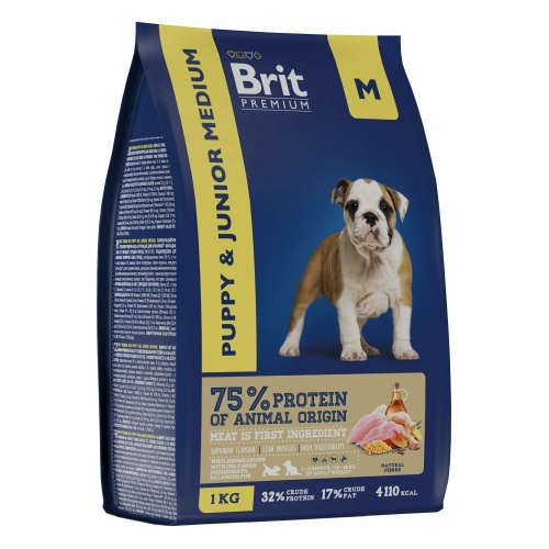 Корм Brit Premium Puppy & Junior M для щенков средних пород, с курицей, 1 кг