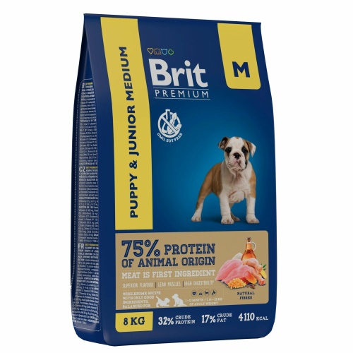 Корм Brit Premium Puppy & Junior M для щенков средних пород, с курицей, 8 кг