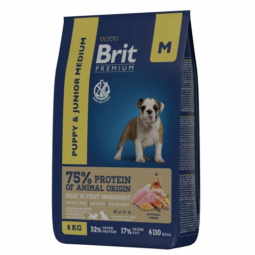 Корм Brit Premium Puppy & Junior M для щенков средних пород, с курицей, 8 кг