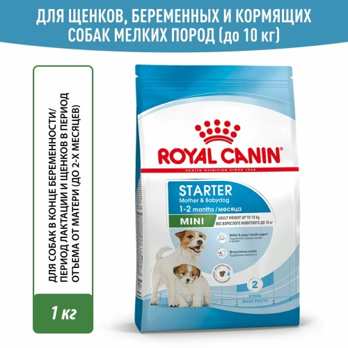 Корм Royal Canin Mini Starter для щенков малых пород до 2 мес., беременных и кормящих сук, 1 кг