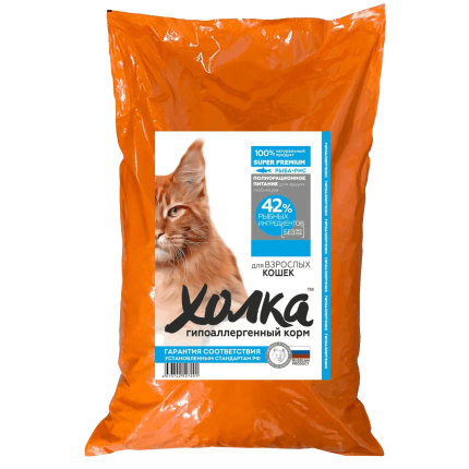 Корм Холка (42% мяса) для кошек, гипоаллергенный, индейка с рисом, 1.5 кг (Копировать)