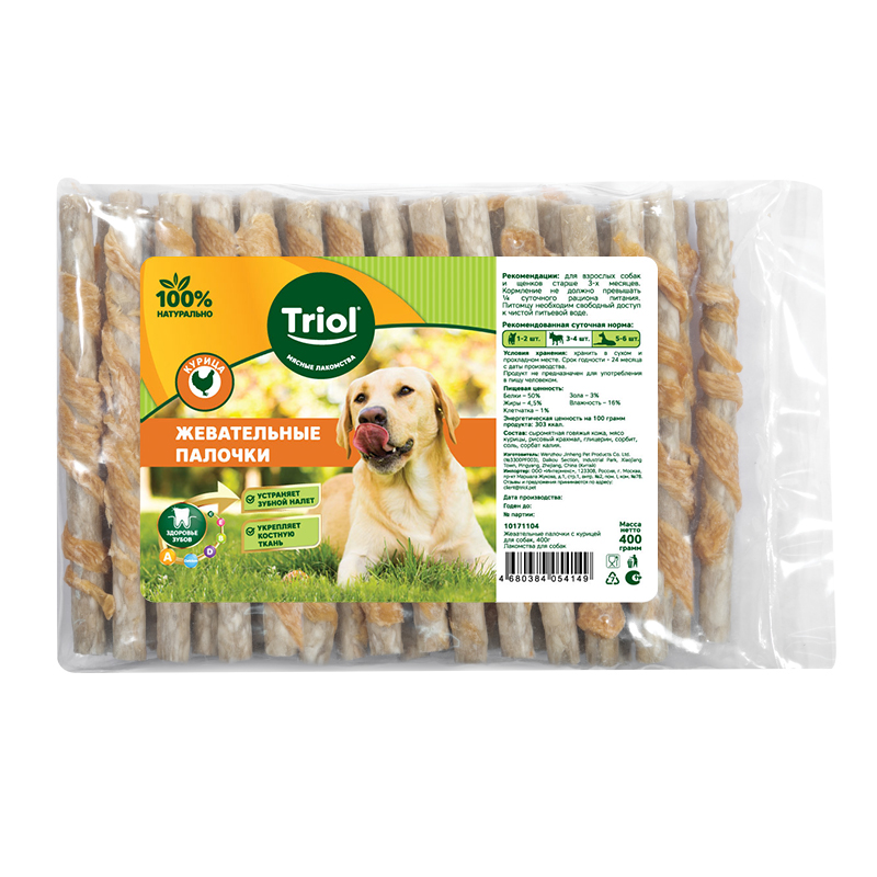Жевательные палочки с курицей для собак, 400г, Triol Жевательные палочки с курицей для собак, 400г, Triol